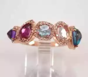 Lab Created Multi Color 3.5Ct Round Cut Wedding Band Ring 14K Rose Gold Plated - Picture 1 of 7