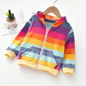 Girls Long Sleeve Rainbow Striped Hoodie Outwear Coats Outfits Tops for Age 2-7Y - Picture 1 of 14