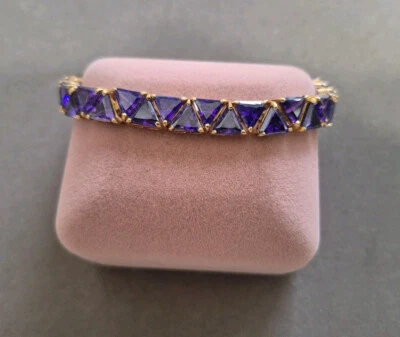 Brazalete tenis acabado oro amarillo 14K amatista creado en laboratorio corte trillón Foto 1 de 4