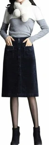 Womens Winter Back-Stretch High Waist Corduroy Slit Midi Length Pencil Skirt NvS - Picture 1 of 12