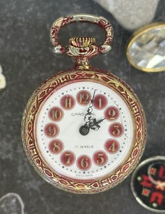 Antique Pocket Watch Cardinal Mechanical Swiss Steel Engraved Art Rare Old 20th - Picture 1 of 20
