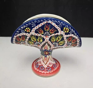 Greek Rhodes Art Pottery Floral Napkin Holder Letter Holder 3D Enamel Handmade - Picture 1 of 11
