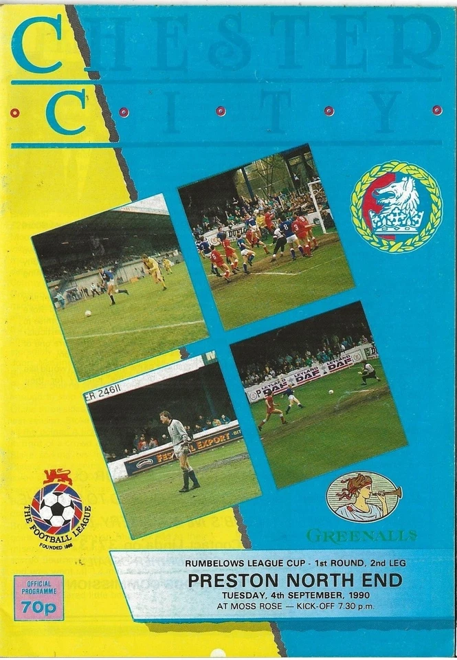 Football Programme CHESTER CITY v PRESTON NORTH END Sept 1990 FLC - Image 1 of 1