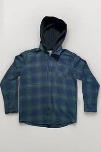 Boys Volcom Hooded Flannel Hoodie Size XL 14Y Navy Blue, Green, Black Hood - Picture 1 of 4