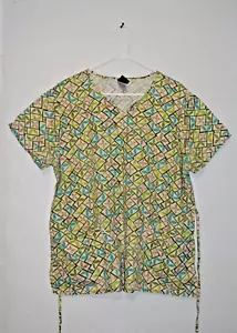 Cherokee Studio Women’s Large Green Flower Leaf Scrub Top Style 3805 Color CELT - Picture 1 of 8