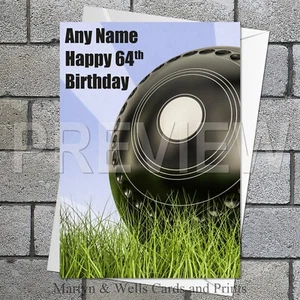 Bowls birthday card. 5x7 inches. Sport. Green Bowls. Personalised plus envelope. - Picture 1 of 6