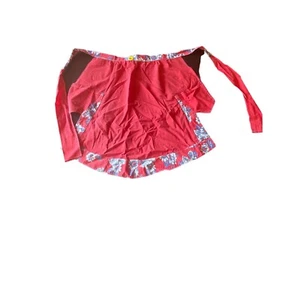 Vintage 60s Handmade Red Half Apron Floral Trim Pockets - Picture 1 of 5