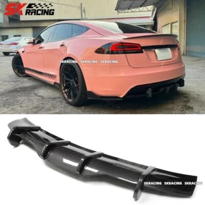 For Tesla Model S Sedan 2021-2023 Real Carbon Fiber Rear Diffuser Body kits - Picture 1 of 9