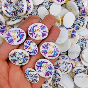 20 Pcs AAA Wholesale White Gemstone Hand Painted Flat Back Cabochon Lot 17-28mm - Picture 1 of 14