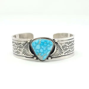 Sunshine Reeves Navajo Sterling Silver Bracelet Water Web Kingman Turquoise - Picture 1 of 9