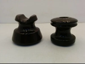VINTAGE BROWN CERAMIC POWER LINE INSULATORS (LOT OF 2) - Picture 1 of 4
