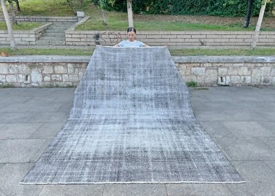 ALFOMBRA TURCA GRANDE VINTAGE ANTIGUA MODERNA ENVEJECIDA GRIS HECHA A MANO 7,4x10,6 Foto 1 de 4