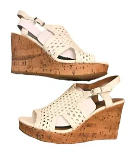 White Wedge Sandals Cork Platform Heels Size 11 Taffy Cream NIB JJ1242 - Picture 1 of 5