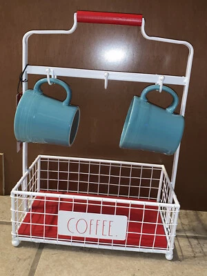 Rae Dunn Blanco y Rojo * CAFÉ * Estación Comedor Taza y Soporte para Cápsulas Azúcar Navidad Foto 1 de 4