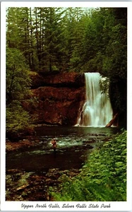 Cartolina Upper North Falls, Man Fishing, Silver Falls State Park, Oregon c1959 - Foto 1 di 2