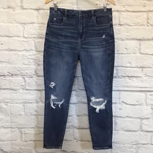 American Eagle 12 Curvy Hi-Rise Jeggings Crop Women’s Jeans Distressed Stretch - Picture 1 of 9