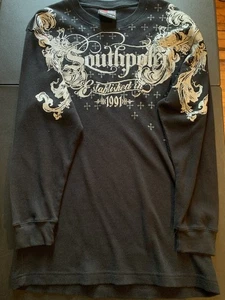Y2K Black South Pole Shirt Long Thermal Sleeve Sz Youth L Grunge Glitter Cross - Picture 1 of 5
