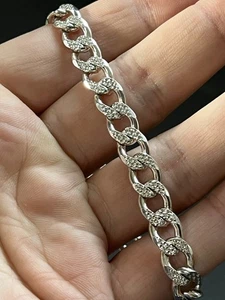 Sterling Silver 925 ITALY Made 10mm Cuban Textured Link Chain Bracelet 9.5" - Picture 1 of 20