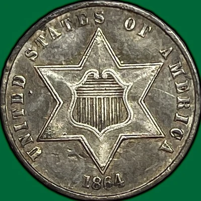 1864 Three Cent Silver Trime Proof Almost Uncirculated PF AU Coin #29822 - Image 1 of 3