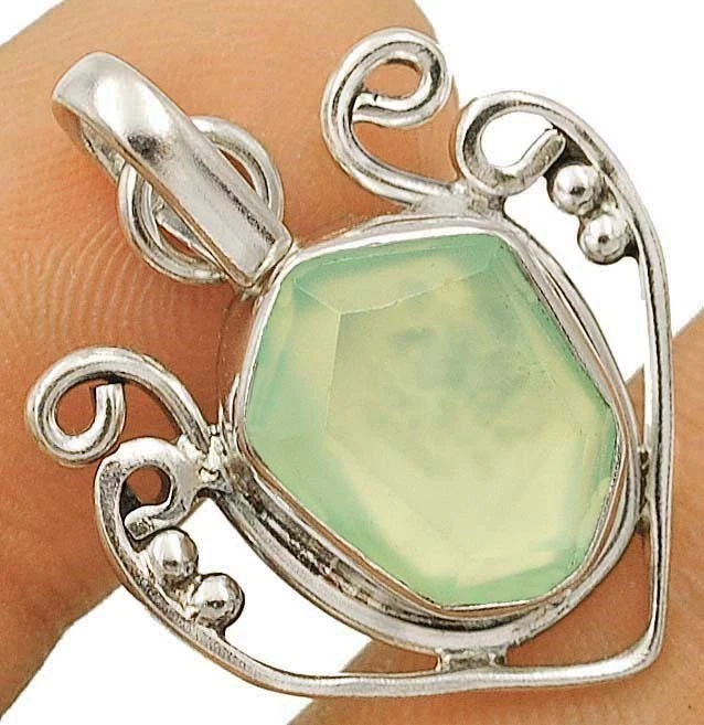 Natural Aquamarine Chalcedony 925 Solid Genuine Sterling Silver Pendant @8-7 - Image 1 of 1