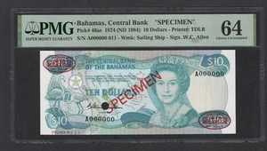 Bahamas 10 Dollars 1974 (ND 1984) P46as "Specimen" Uncirculated Grade 64 - Picture 1 of 2