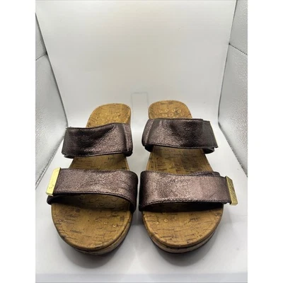 Sandálias anabela feminina Vionic bronze metálico cortiça tamanho 7 conforto alças ajustáveis - Imagem 1 de 4