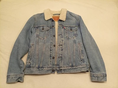 Chaqueta de Camionero Levis Sherpa Para Hombres Pequeña Azul Denim Forrada Jean Abrigo Cálido Informal Foto 1 de 4