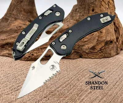 Microtech Knives Manual Stitch RAM LOK Fluted Black G-10 & Partial Serrated M390 - Image 1 of 2