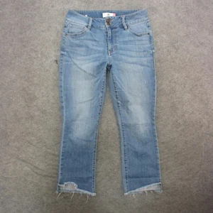Cabi Jeans Womens 8 Blue Hi Low Crop Raw Frayed Hem Stretch Denim Pants - Picture 1 of 11