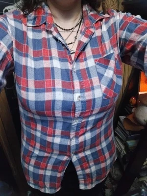 Franela a cuadros vintage años 60 70 Sears Perma Prest envejecida para hombre L rojo blanco azul Foto 1 de 4