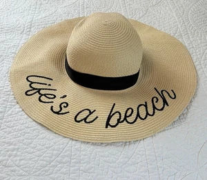 Womens Sun Hat Serra Life’s A Beach One Size Molding Bendable Black Band Writing - Picture 1 of 12