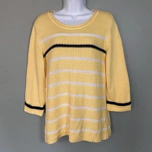 Christopher & Banks Yellow Roll Neck Knit Sweater Womens XL Striped Coastal - Picture 1 of 7