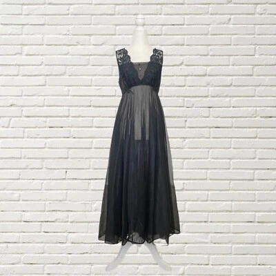 Maxi Vestido Sin Mangas Negro Vintage Años 60 70 - Babydoll de Gasa Transparente Modo Val Foto 1 de 4