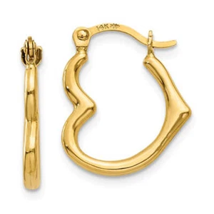 14K Gold Heart Shaped Hoop Earrings (2mm Thick), 16mm-20mm - Picture 1 of 17