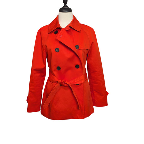 Trench coat Coach donna piccolo rosso tinta unita con cintura e bottoni 100% cotone