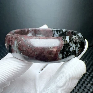 60.5mm Natural Red Garnet And Glaucophane Crystal Bangle Bracelet Handmade - Picture 1 of 6