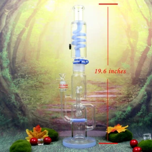 19.6” Freezable Glycerin Cooler & Throat Protect Glass Water Pipe Bong Hookahs - Foto 1 di 10