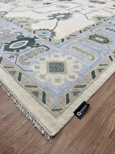 Handmade Turkish Oushak Floral Ivory Blue Wool Carpet Traditional Floral Design  - Picture 1 of 6