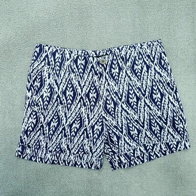 Cynthia Rowley Shorts Women Sz 6 Navy Blue Tribal Geometric Linen Blend Mid-Rise - Image 1 of 4