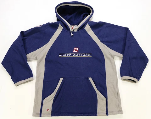 Rare VTG CHASE AUTHENTICS Rusty Wallace NASCAR Racing Hoodie Sweatshirt 2000s M Cover