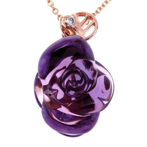 Collana pendente Christian Dior pre catelano ametista diamante oro 18 kt fiori rosa