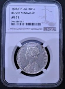 1888 B  India Rupee,  NGC   AU 55 , nice silver coin         # 1339 - Picture 1 of 4