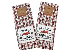 2 pc Buffalo Plaid Kitchen Towels Set - Fall Towel Set - Orange Farm Fresh - Picture 1 of 7