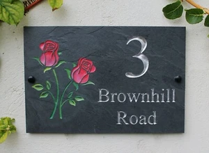 Hausschild Rose Blume tief graviert Schiefer 30 cm x 20 cm ideale Geschenke - Bild 1 von 7