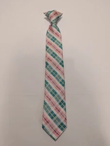 Spring Green Pink White Checkered Plaid Youth Boys Clip On Tie 15" - Picture 1 of 5
