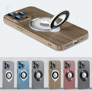 For iPhone 15 Pro Max 14 13 12 Wood/Carbon Fiber Texture Magsafe Kickstand Case - Photo 1 sur 15