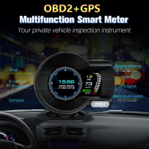 Car Head Up Display OBD2+GPS Speedometer Speed Alarm Water Oil Temp Loop Status - Picture 1 of 12
