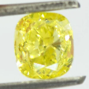 Loose Cushion Cut Diamond Fancy Yellow Color VS1 Natural Enhanced 1.02 Carat - Picture 1 of 10