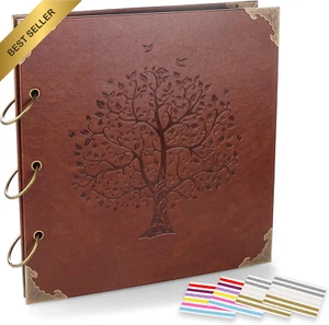 DIY Scrapbook Photo Album (10x10 Inch, 50 Double-Sided Pages, Vintage Leather Co - Picture 1 of 12
