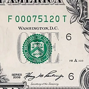 Zip Code 75120 Ennis Texas Fancy Serial Number One Dollar Bill F00075120T - Picture 1 of 7